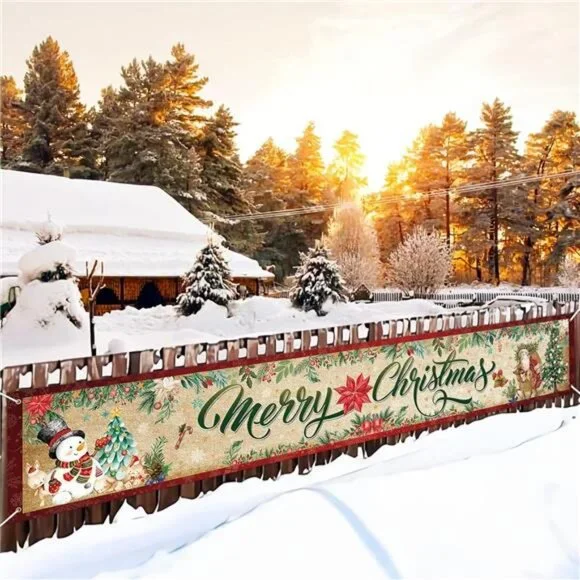 Vintage Christmas Decorations Outdoor Yard Fence Banner Sign, Merry Christmas - Picture 4 of 8